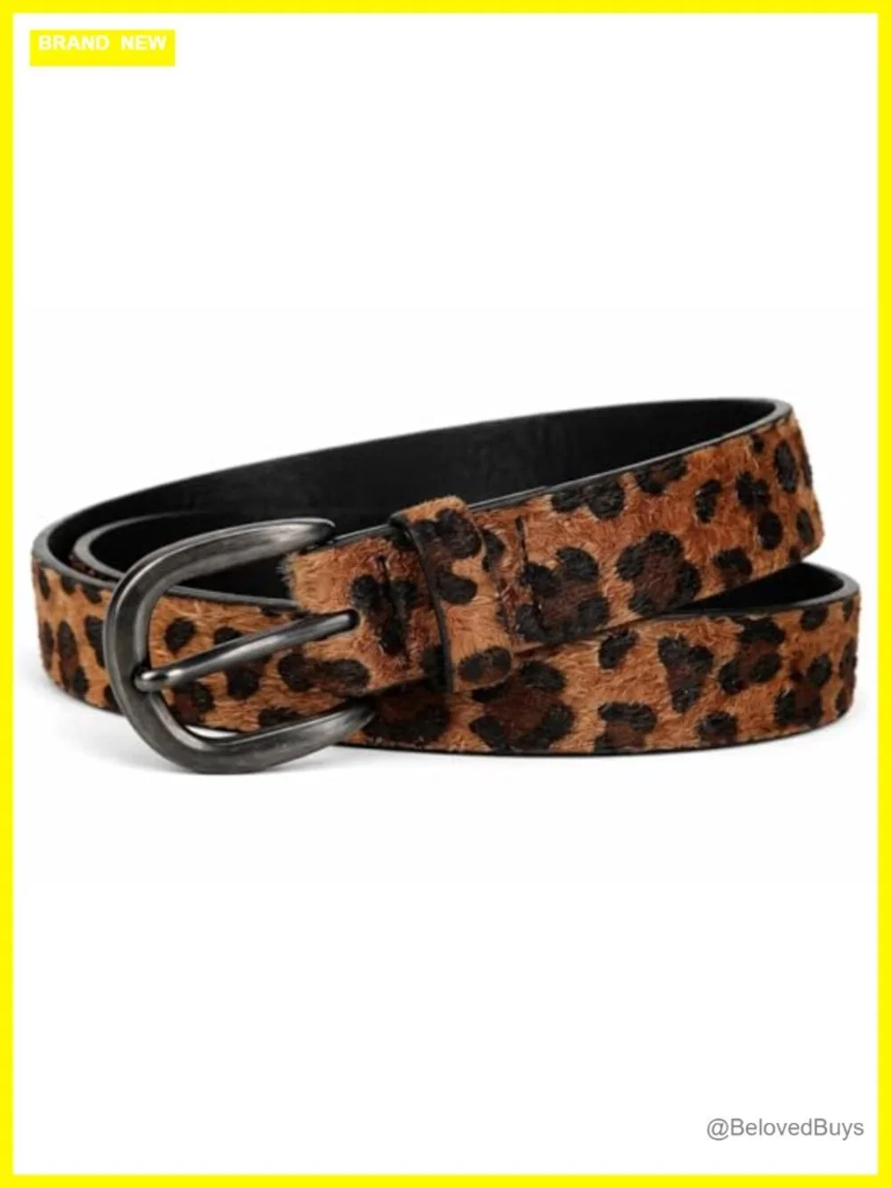 Faux Leather Leopard Print Skinny Belt for Women Glossy Black Buckle Waist Belt